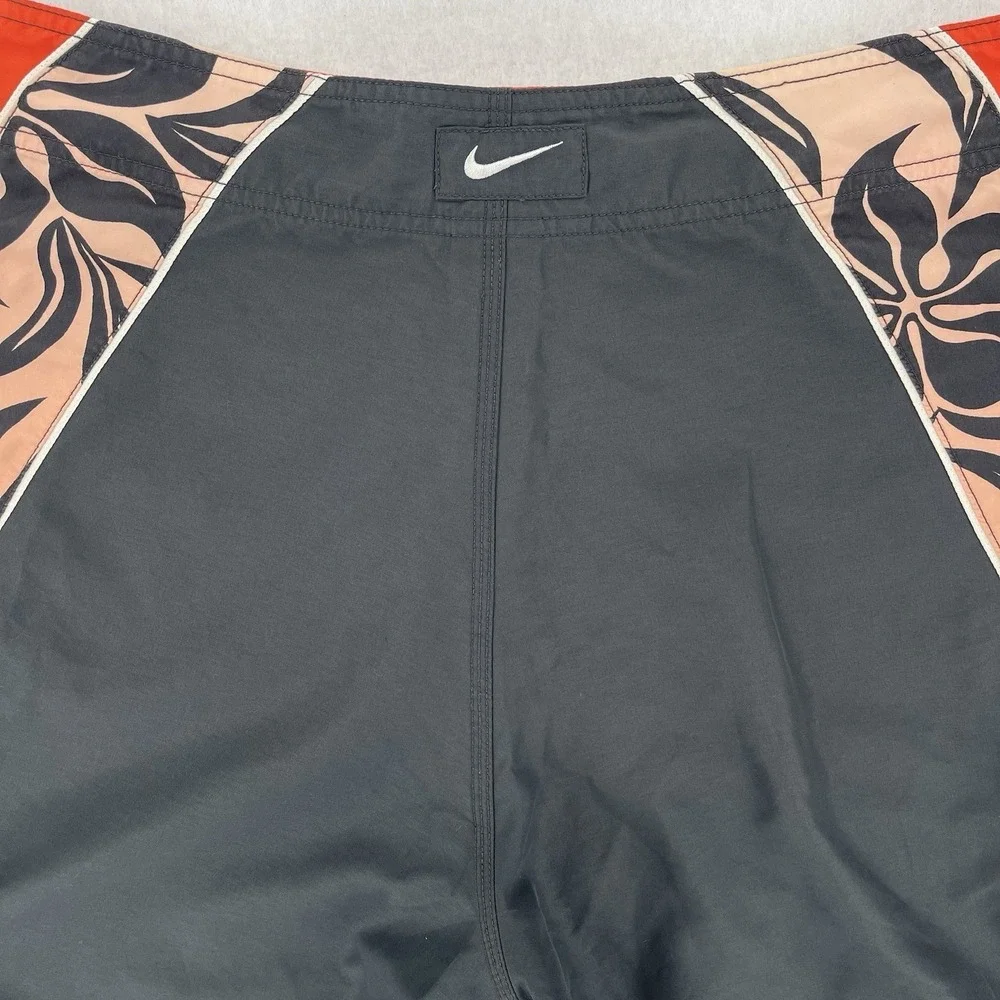 Vintage Y2K Nike Board Shorts Mens 32 Gray Orange Floral Surf Skater Swim Retro